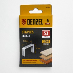 Denzel Скобы, 6 мм, для мебельного степлера, тип 53, 2000 шт.  в Братске
